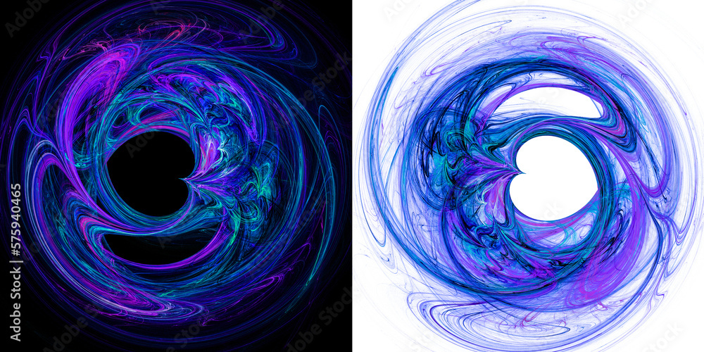 Poster blue and magenta blur swirls create heart-shaped frames on white and black backgrounds. set of abstr