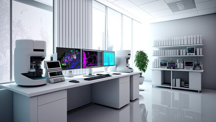 Scientific, research laboratory, pharma, biotech lab interior, AI generative