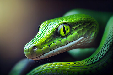 Close up photo of green mamba snake.Created with generative ai - obrazy, fototapety, plakaty