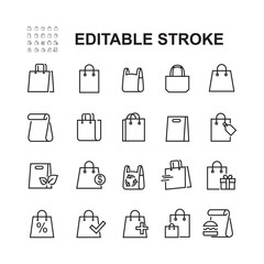 Simple Set of Shopping Bag Related Vector Line Icons. Contains such Icons Present, Food Delivery and more.