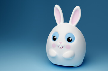 3d little kawaii white rabbit with big blue eyes