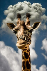 Giraffe above clouds. Generative AI