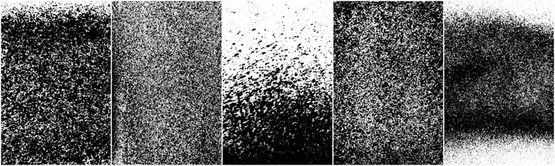 Set of distressed black texture. Dark grainy texture on white background. Dust overlay textured. Grain noise particles. Rusted white effect. Grunge design elements. Vector illustration, EPS 10.