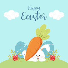 A rabbit with a carrot on its head. illustration for easter day