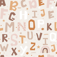 Bohemian seamless pattern with letters.