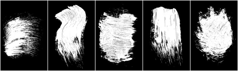 Set of scribble hand drawn in chalk on black background. Shabby white texture. Monochrome stain element. Rusted effect. Digitally generated image. Vector illustration, Eps 10.