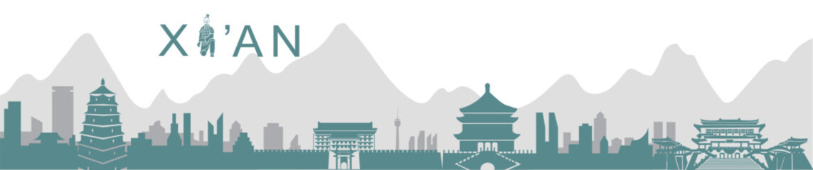 illustration of Xi'an City, China - obrazy, fototapety, plakaty