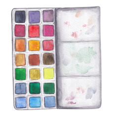 Watercolor paint box Artistic watercolor illustration Creative back to school graphic Hand painted design element for art day greeting card, party invitation, school poster, postcard, scrapbooking Png
