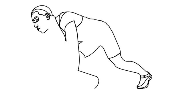 continuous line athletes run in the starting position before running.