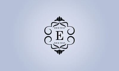 Refined logo with the letter E in the center (sign, symbol, emblem, ornament). Modern vector monogram with space for text.