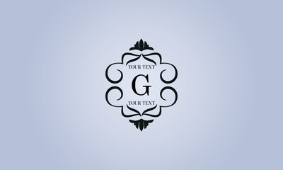 Refined logo with the letter G in the center (sign, symbol, emblem, ornament). Modern vector monogram with space for text.