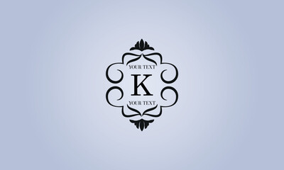 Refined logo with the letter K in the center (sign, symbol, emblem, ornament). Modern vector monogram with space for text.