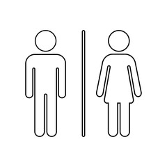 Male and female toilet line icon, restroom symbol on white background.