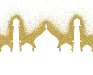 Ramadan mosque silhouette with golden ink