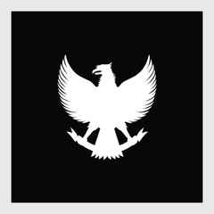 Vector Silhouette of Garuda Pancasila Indonesia in white Color Isolated on black