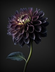 Beautiful dark purple blue dahlia flower. Flower isolated on a black background. Close up. Floral design for prints, postcards or wallpaper.