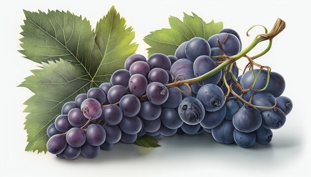 A bunch of grapes photoreal illustration on white background can easily be isolated generative ai	