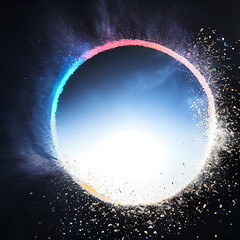 Sky Graphic Circle with colourful explosions, created using Generative Ai Technology.