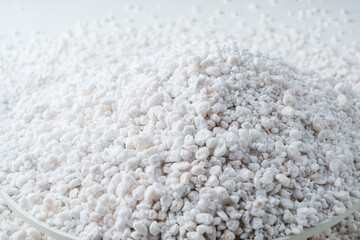 Perlite for plants. neutral material of volcanic origin
