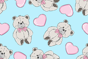 seamless pattern with teddy bear vector illustration