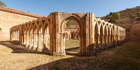 Monastery of San Juan de Duero or Arcos de Duero, in Soria, in architecture and art of Romanesque style, Castilla y Leon, Spain - obrazy, fototapety, plakaty