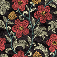 Seamless floral pattern. Bohemian pattern for home decor. Embroidered vintage print. Vector illustration. - 575947686