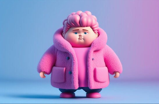 Generative AI illustration of chubby child in pink coat