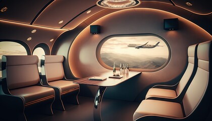 Futuristic luxurious corporate plane interior design generative ai	