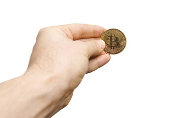 hand with bitcoin coin on transparent background