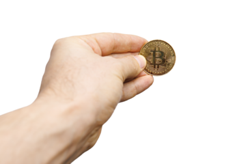 hand with bitcoin coin on transparent background