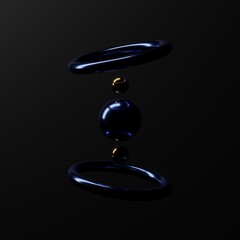3D rendering Abstract geometry dynamic object with dark background.
