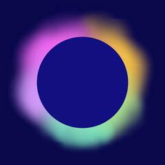 Circle frame space for your logo with neon lights. Dark blue background with northern lights negative space illustration.