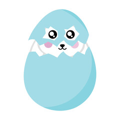Rabbit sitting in an eggshell wearing an eggshell mask
