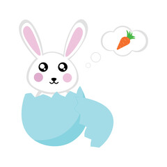 Obraz premium The rabbit sits in an eggshell and thinks about a carrot