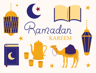 Ramadan Kareem Arabic Muslim Collection With Design Elements Vector Illustration In Flat Style