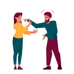 Couple Quarrel, Male and Female Characters Argue. Man Shouting At Woman with Tense Emotions, Hands Gestures