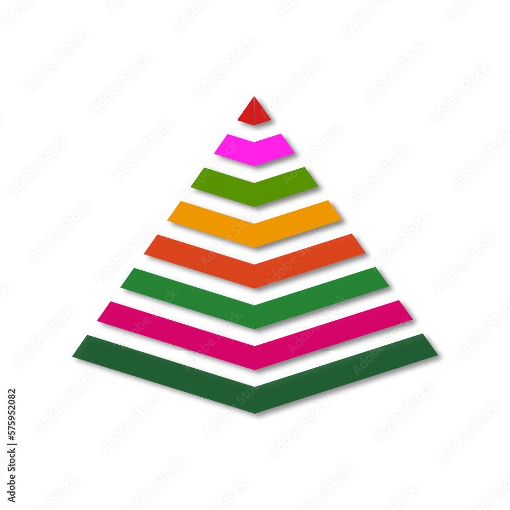 Poster color layered pyramid isolated on a white background. maslow pyramid sliced in seven different parts