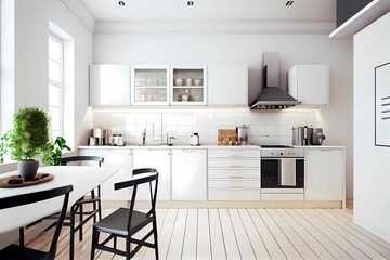 Modern kitchen interior. Generative AI.
