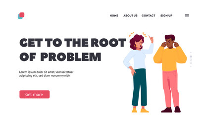 Root Of Family Problems Landing Page Template. Couple Quarrel, Partners Use Hand Gestures To Emphasize Their Point