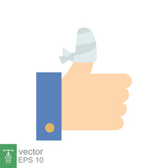 Hurt hand, bandage finger icon. Simple flat style. Like, thumb up gesture, injured, unavailable concept. Vector illustration isolated on white background. EPS 10.