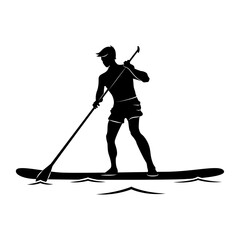 Supboarding vector icon. Man on sup board silhouette black on white