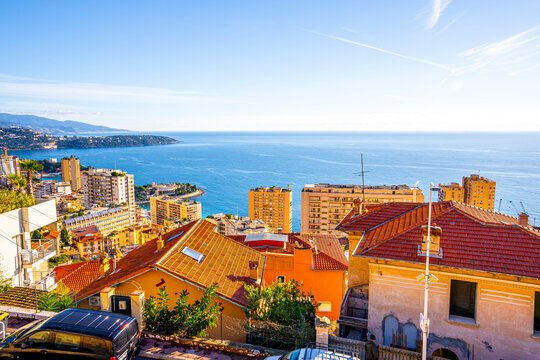 Panoramic view of Canton de Beausoleil and Monaco.Cote d'Azur of French Riviera. France. High quality photo