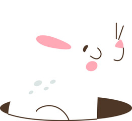 Cute Easter rabbit in hole flat icon