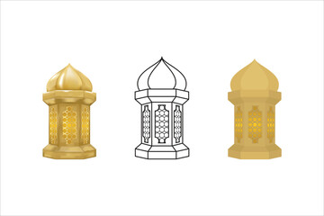illustration of traditional lamp lantern.
3d,flat,sketch line patterns. gold color.