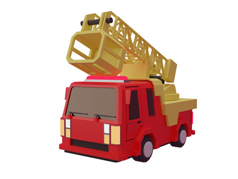 3D Illustration of Elevating platform fire truck in low polygon style
