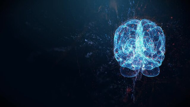 3d Hologram of Human brain Surrounded By Energy Flows In A Futuristic Style HUD Anatomy Infographic