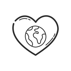 Heart and earth icon. Hand drawing design style. Vector.