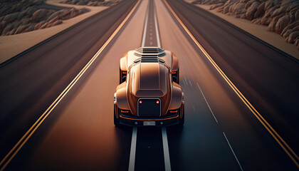 Fototapeta na wymiar Futuristic Car on the big highway, Hypercar .top view