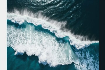 Fototapeta na wymiar Ocean sea water top view with white wave splashing. Generative AI