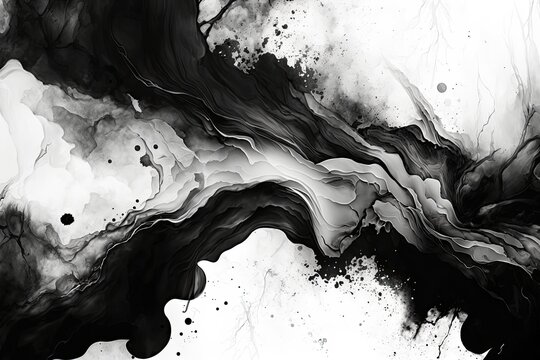 Abstract black watercolor marble background. Generative AI